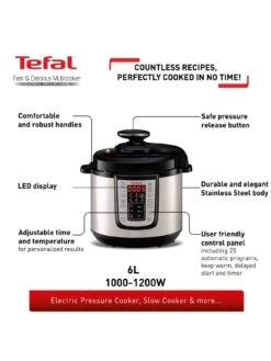 Tefal All-in-One CY505 Pressure Cooker 6L - Black And Stainless Steel -Appliance Pro MTRQD SQ4 0000000099 N A SLd2
