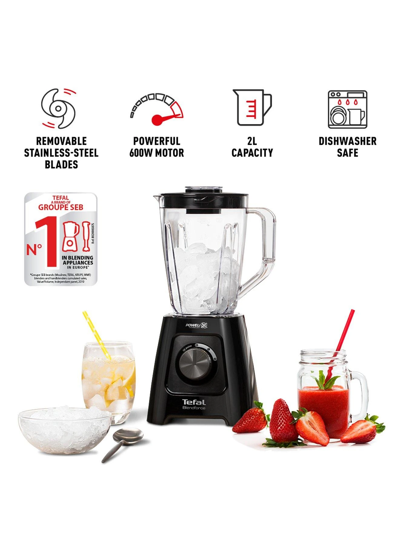 Tefal BL420840 Blendforce II Blender With Plastic Jug - Black 4 Tefal BL420840 Blendforce II Blender With Plastic Jug - Black - Image 2