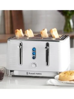 Russell Hobbs Inspire 4 Slice White Textured Plastic Toaster - 24380 -Appliance Pro MY9TN SQ3 0000000013 WHITE SLd1