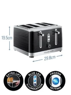 Russell Hobbs Inspire 4 Slice Black Textured Plastic Toaster - 24381 -Appliance Pro MY9TP SQ7 0000000004 BLACK ICf