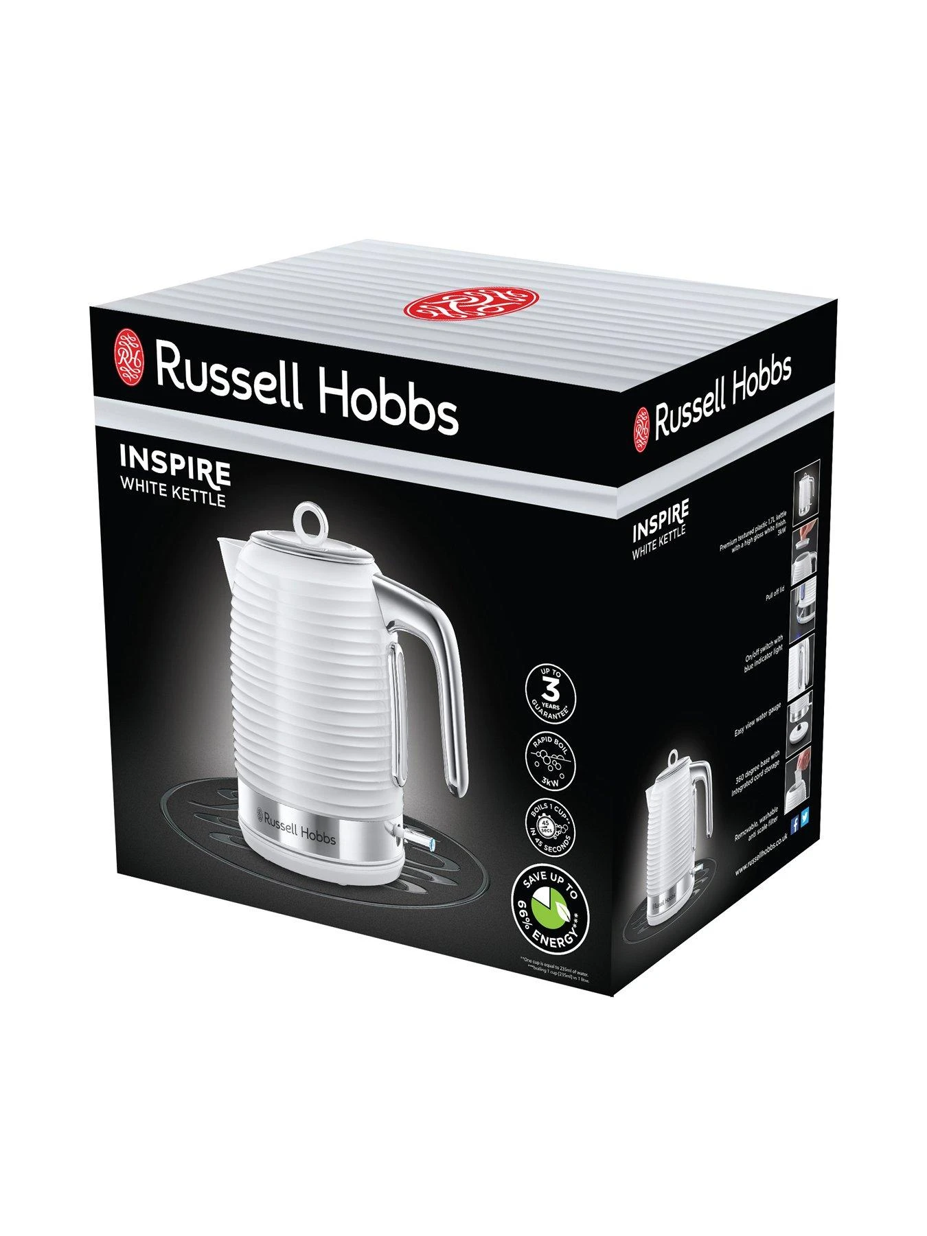Russell Hobbs Inspire Textured White Plastic Kettle - 24260 4 Russell Hobbs Inspire Textured White Plastic Kettle - 24260 - Image 2