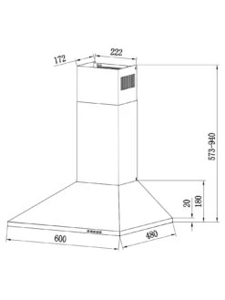 Candy CCE116/1N 60cm Chimney Hood - Black -Appliance Pro NG7NY SQ2 0000000004 BLACK SLd