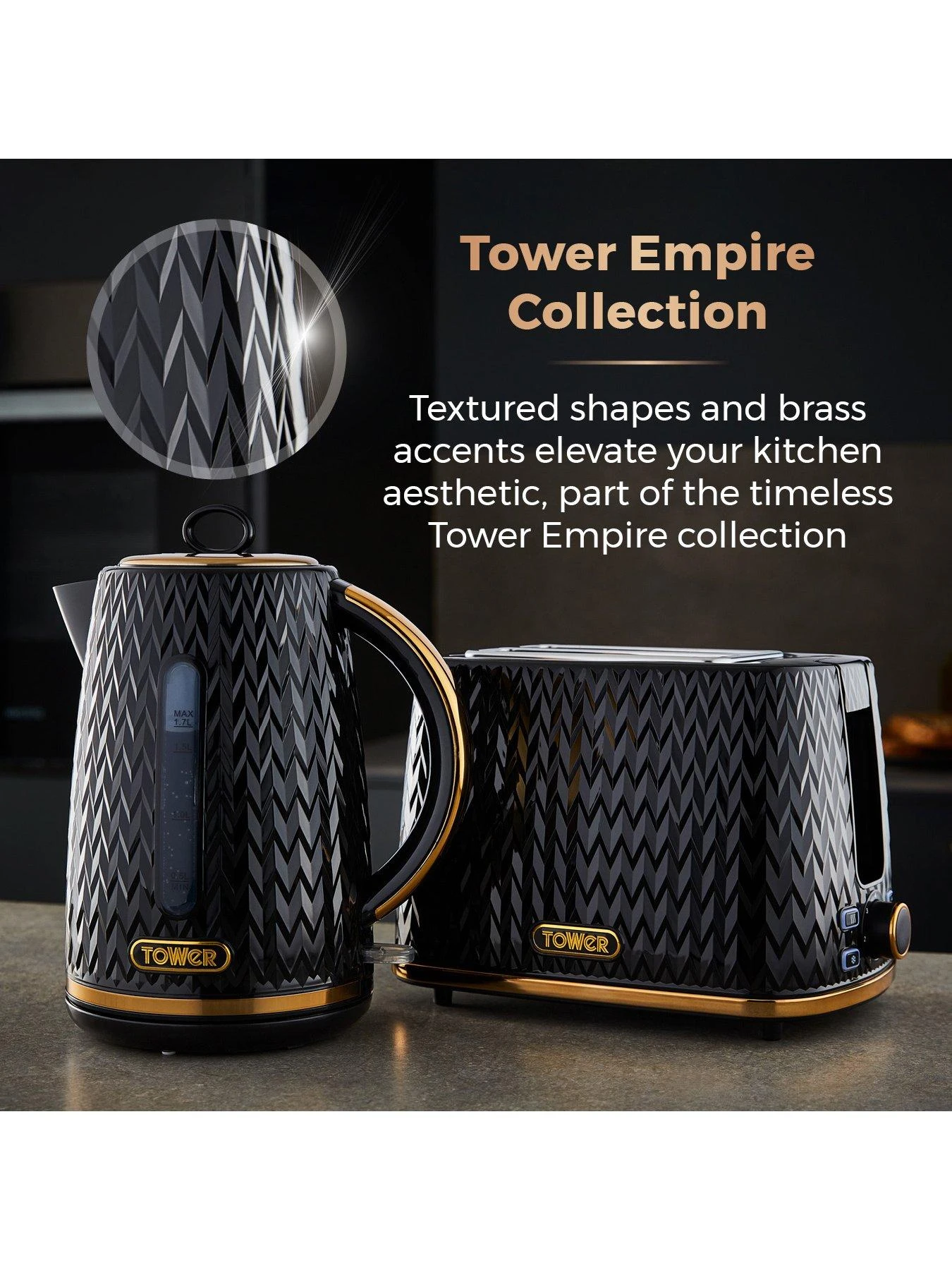 Tower Empire 1.7L Textured Kettle - Black 5 Tower Empire 1.7L Textured Kettle - Black - Image 3