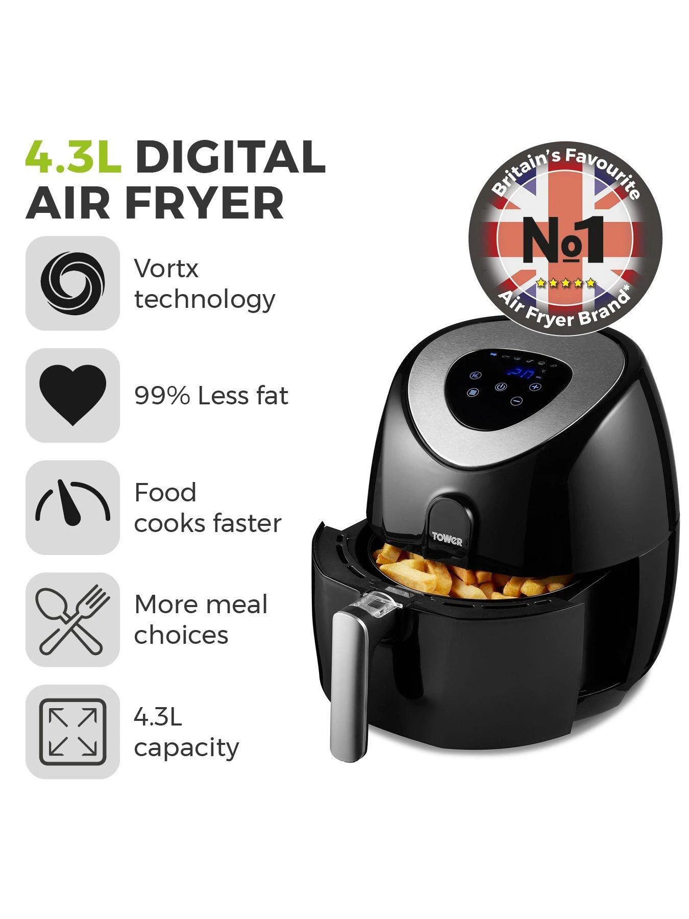 Tower Vortx 4.3L Digital Air Fryer 4 Tower Vortx 4.3L Digital Air Fryer - Image 2