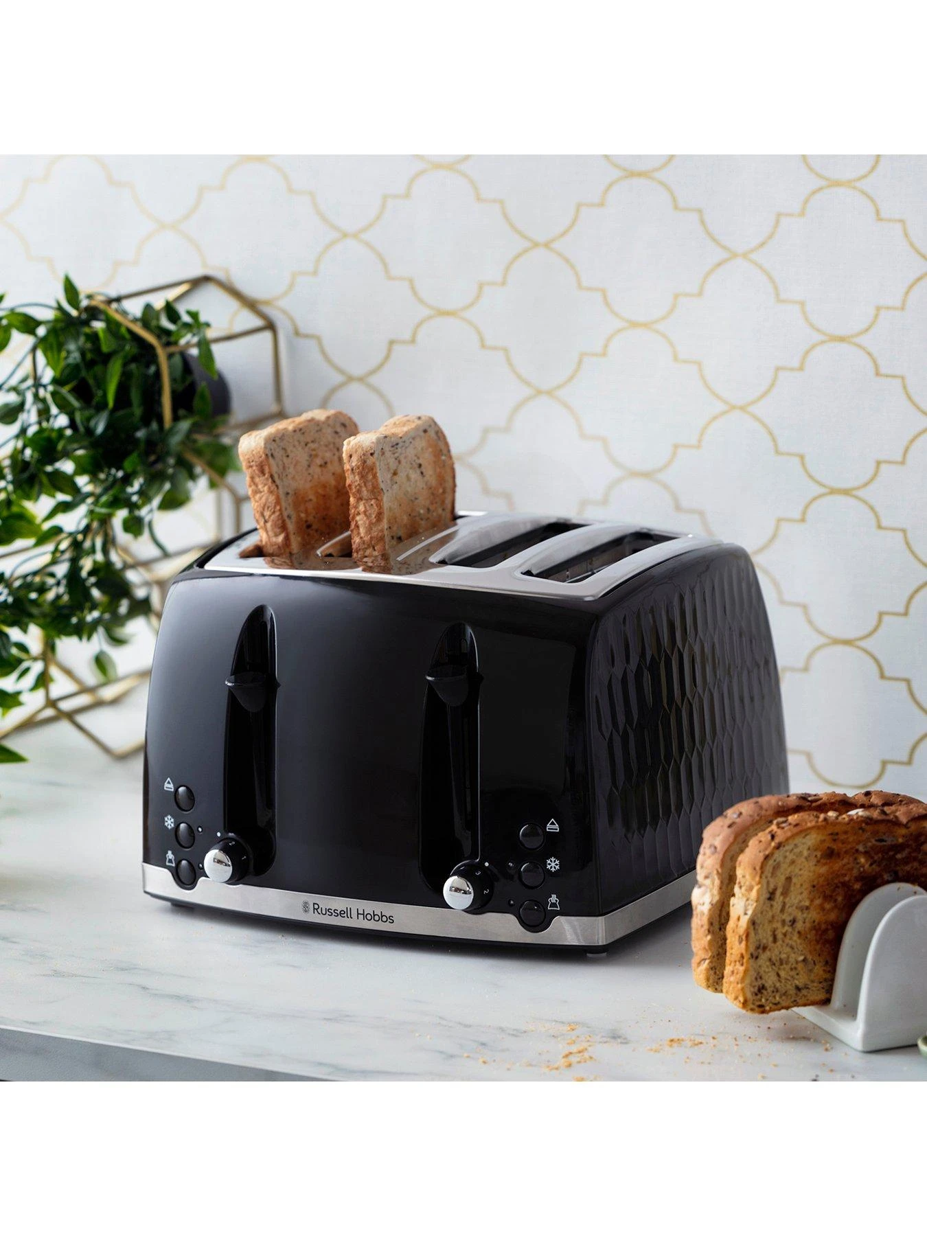 Russell Hobbs Honeycomb 4 Slice Black Plastic Toaster - 26071 4 Russell Hobbs Honeycomb 4 Slice Black Plastic Toaster - 26071 - Image 2
