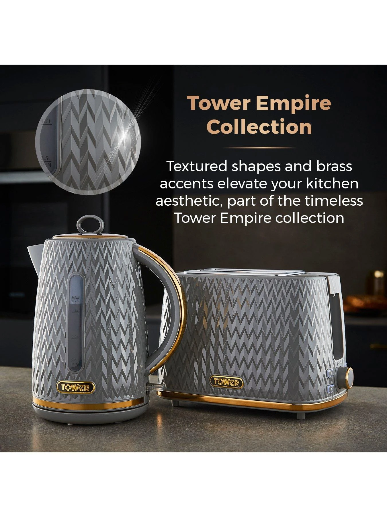 Tower Empire 1.7L Textured Kettle - Grey 5 Tower Empire 1.7L Textured Kettle - Grey - Image 3
