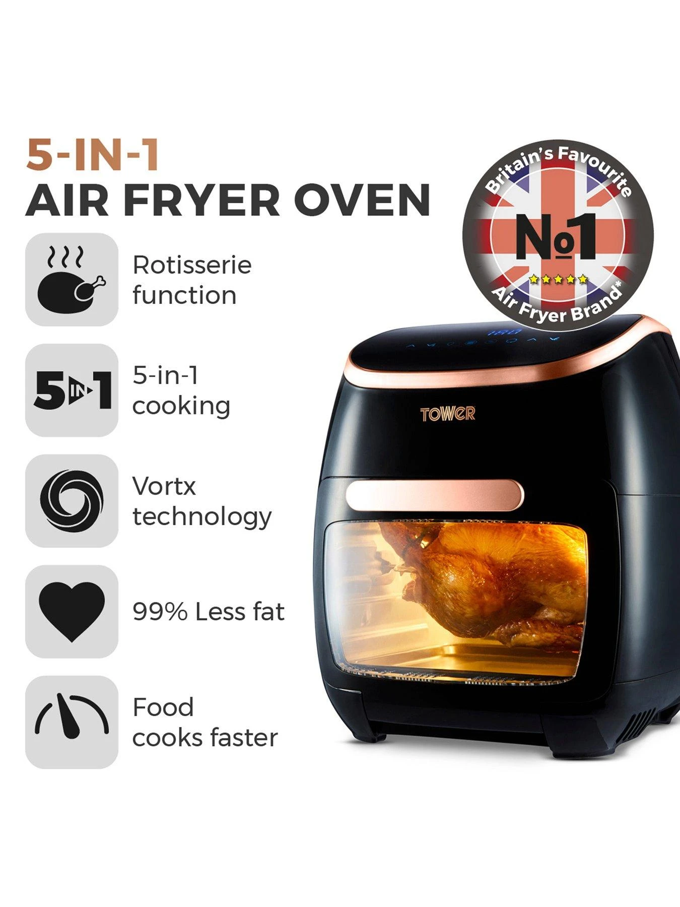 Tower Xpress Pro Vortx 5-in-1 Digital Air Fryer Oven 11L Black And Rose Gold T17039RGB 4 Tower Xpress Pro Vortx 5-in-1 Digital Air Fryer Oven 11L Black And Rose Gold T17039RGB - Image 2