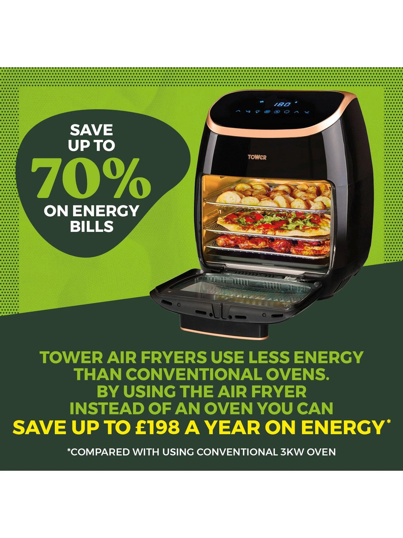 Tower Xpress Pro Vortx 5-in-1 Digital Air Fryer Oven 11L Black And Rose Gold T17039RGB 5 Tower Xpress Pro Vortx 5-in-1 Digital Air Fryer Oven 11L Black And Rose Gold T17039RGB - Image 3