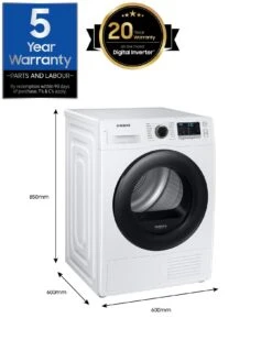Samsung Series 5 DV90TA040AE/EU OptimalDry™ Heat Pump Tumble Dryer - 9kg Load A++ Rated - White -Appliance Pro QULKD SQ7 0000000013 WHITE ICf