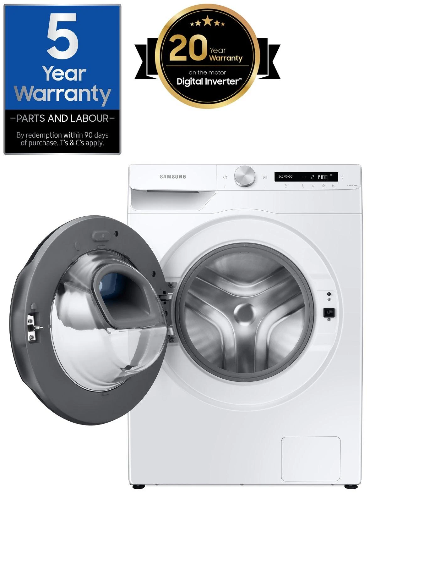 Samsung Series 5+ WW90T554DAW/S1 AddWash™ Washing Machine - 9kg Load 1400rpm Spin A Rated - White 4 Samsung Series 5+ WW90T554DAW/S1 AddWash™ Washing Machine - 9kg Load 1400rpm Spin A Rated - White - Image 2