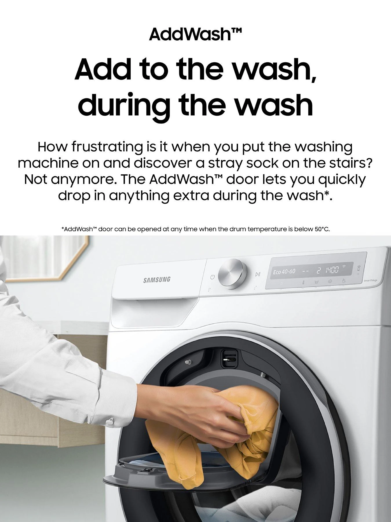 Samsung Series 5+ WW90T554DAW/S1 AddWash™ Washing Machine - 9kg Load 1400rpm Spin A Rated - White 7 Samsung Series 5+ WW90T554DAW/S1 AddWash™ Washing Machine - 9kg Load 1400rpm Spin A Rated - White - Image 5