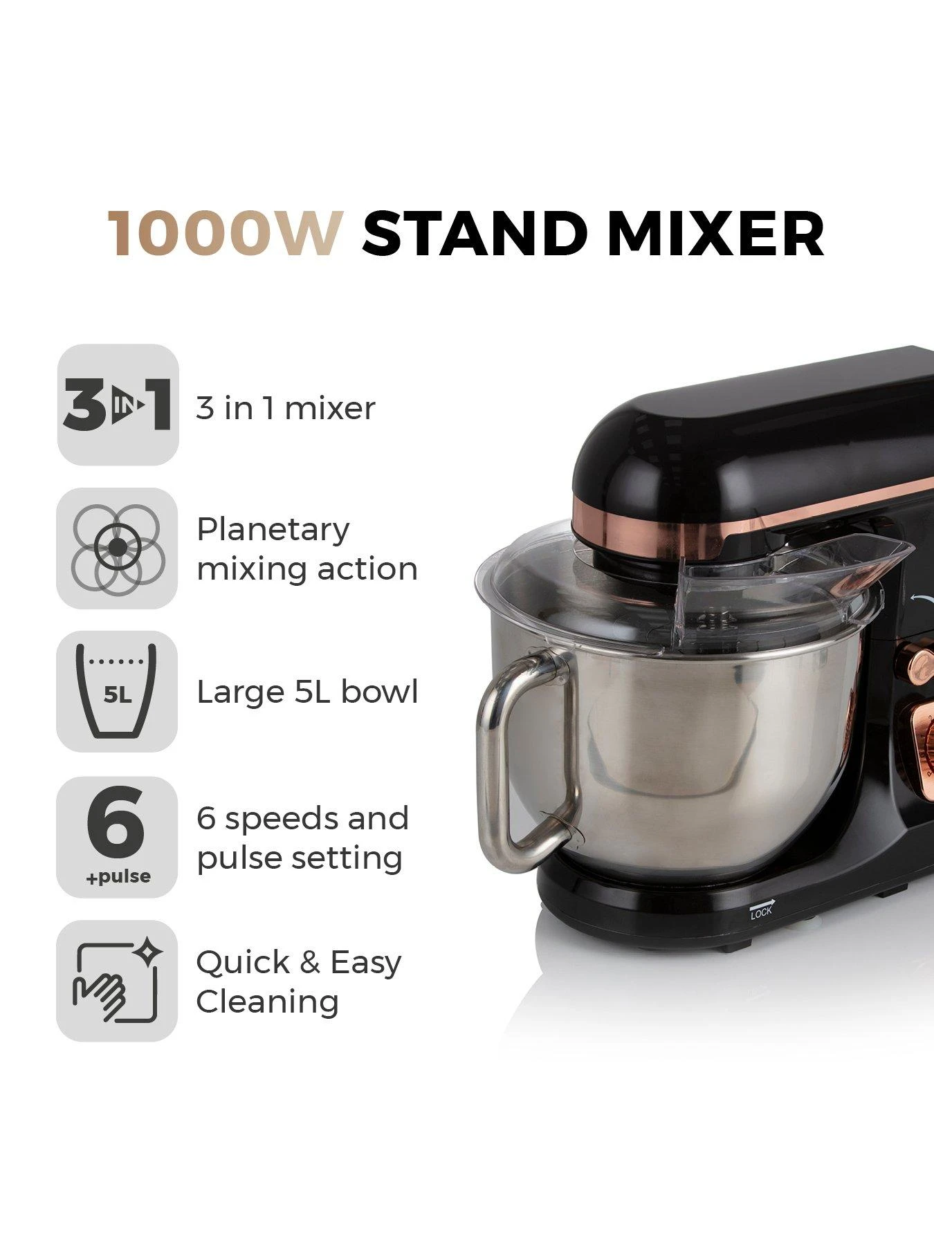 Tower 1000W Stand Mixer - Rose Gold 4 Tower 1000W Stand Mixer - Rose Gold - Image 2