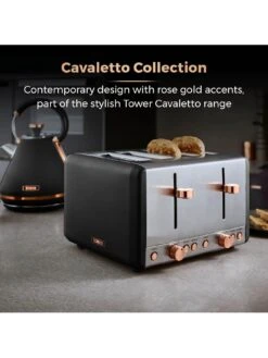 Tower Cavaletto 4-Slice Toaster - Black & Rose Gold -Appliance Pro R3UHL SQ3 0000000088 NO COLOR SLd1