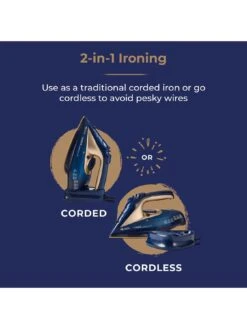 Tower 2400W Cord Cordless Steam Iron - Blue/Gold -Appliance Pro R3UHX SQ3 0000000088 NO COLOR SLd1