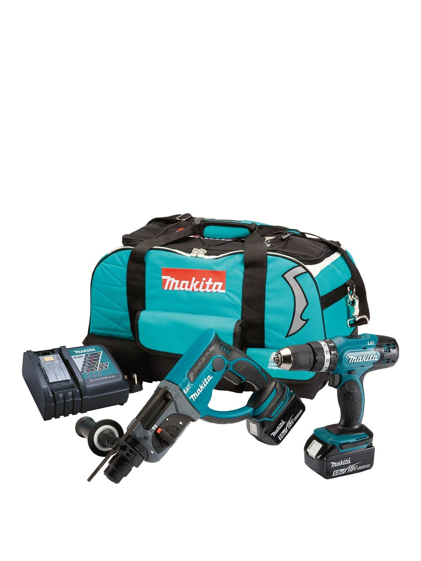 Makita 18V LXT Combi Drill & SDS+ Drill 2 X 5Ah Batteries, Fast Charger & Kit Bag 3 Makita 18V LXT Combi Drill & SDS+ Drill 2 X 5Ah Batteries, Fast Charger & Kit Bag