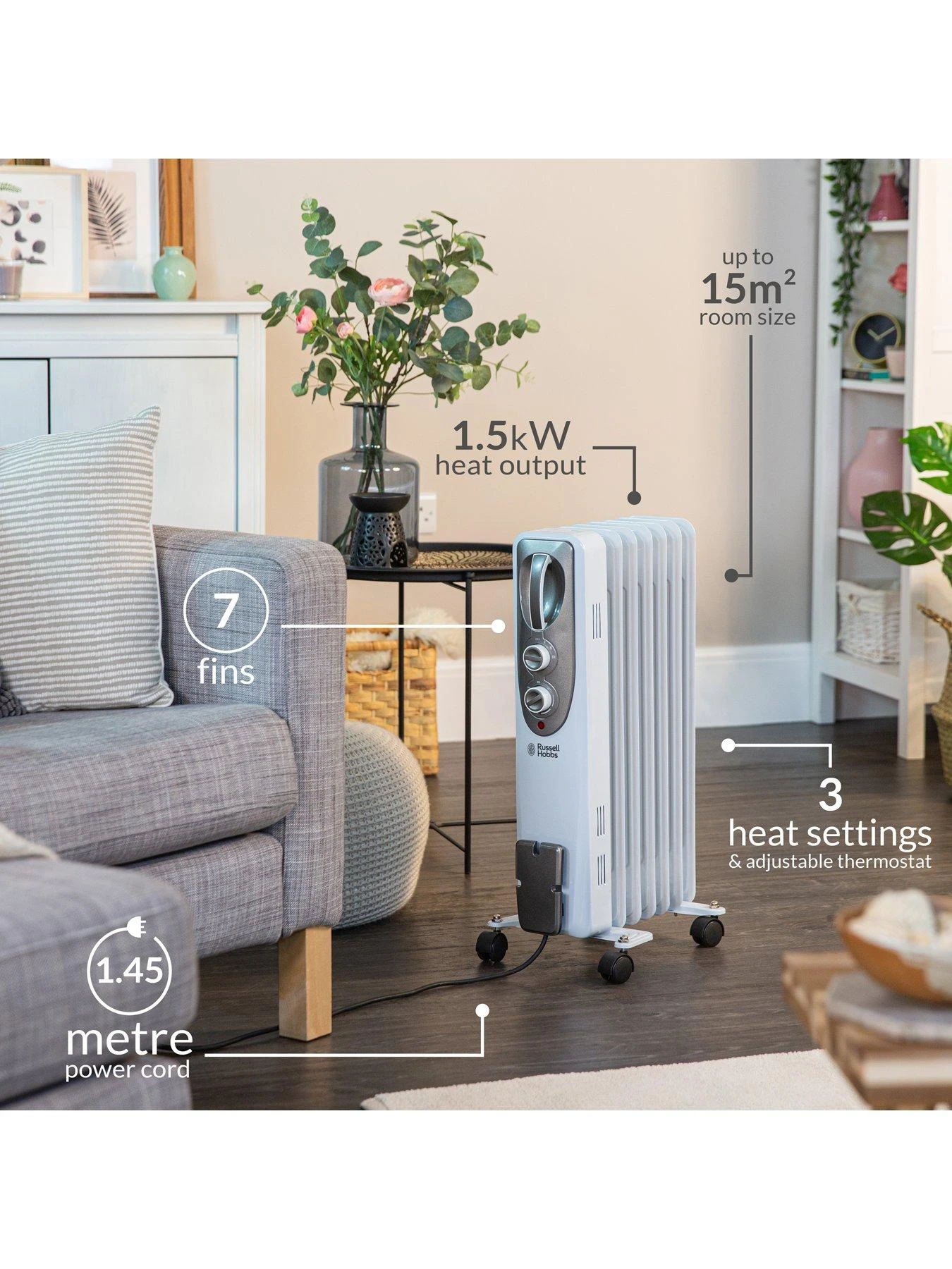 Russell Hobbs Oil-Filled Radiator - 7-Fin RHOFR5001 5 Russell Hobbs Oil-Filled Radiator - 7-Fin RHOFR5001 - Image 3