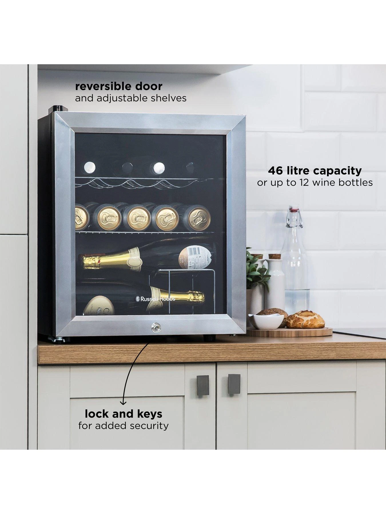 Russell Hobbs RHGWC3SS-C-LCK Beer & Wine Drinks Mini Fridge With Lock - Stainless Steel 5 Russell Hobbs RHGWC3SS-C-LCK Beer & Wine Drinks Mini Fridge With Lock - Stainless Steel - Image 3