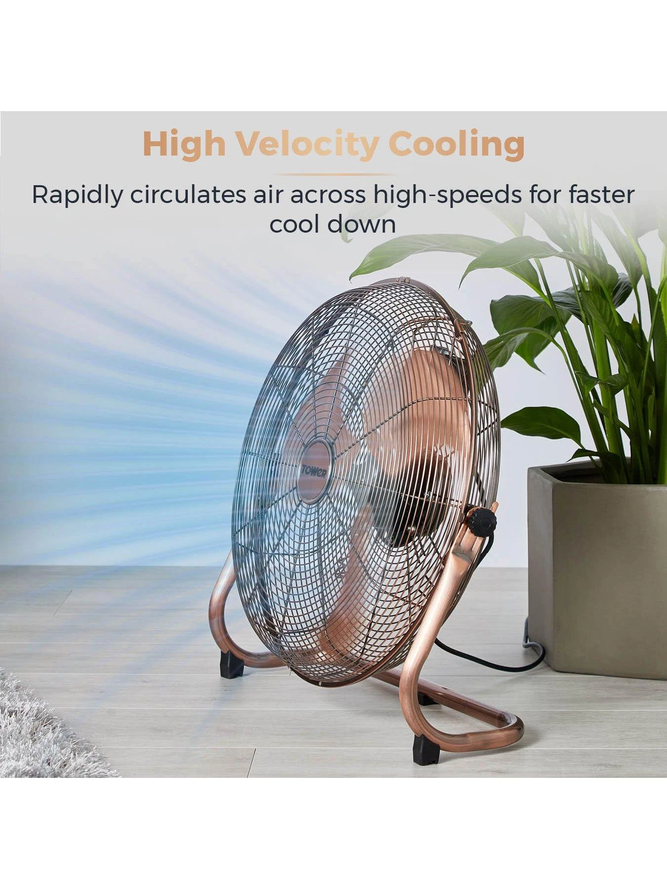 Tower T662000C High-Speed Velocity Floor Fan With Adjustable Tilt, Long-Life Motor, 18 Inch, 100W, Copper 5 Tower T662000C High-Speed Velocity Floor Fan With Adjustable Tilt, Long-Life Motor, 18 Inch, 100W, Copper - Image 3