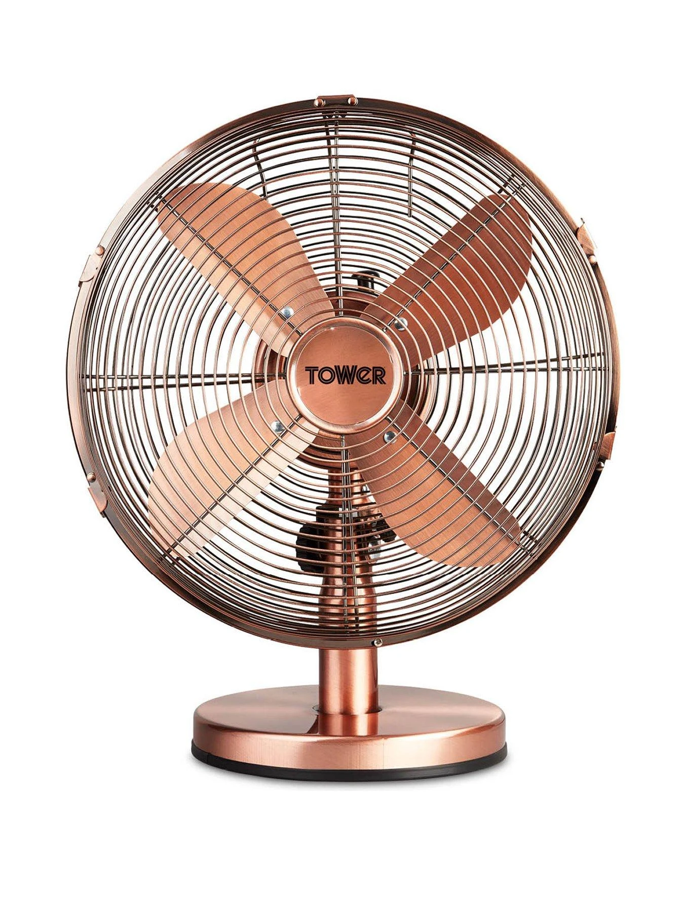 Tower T605000C Metal Desk Fan With 3 Speeds, Automatic Oscillation, Long-Life Motor, 12”, 35W, Copper 3 Tower T605000C Metal Desk Fan With 3 Speeds, Automatic Oscillation, Long-Life Motor, 12”, 35W, Copper