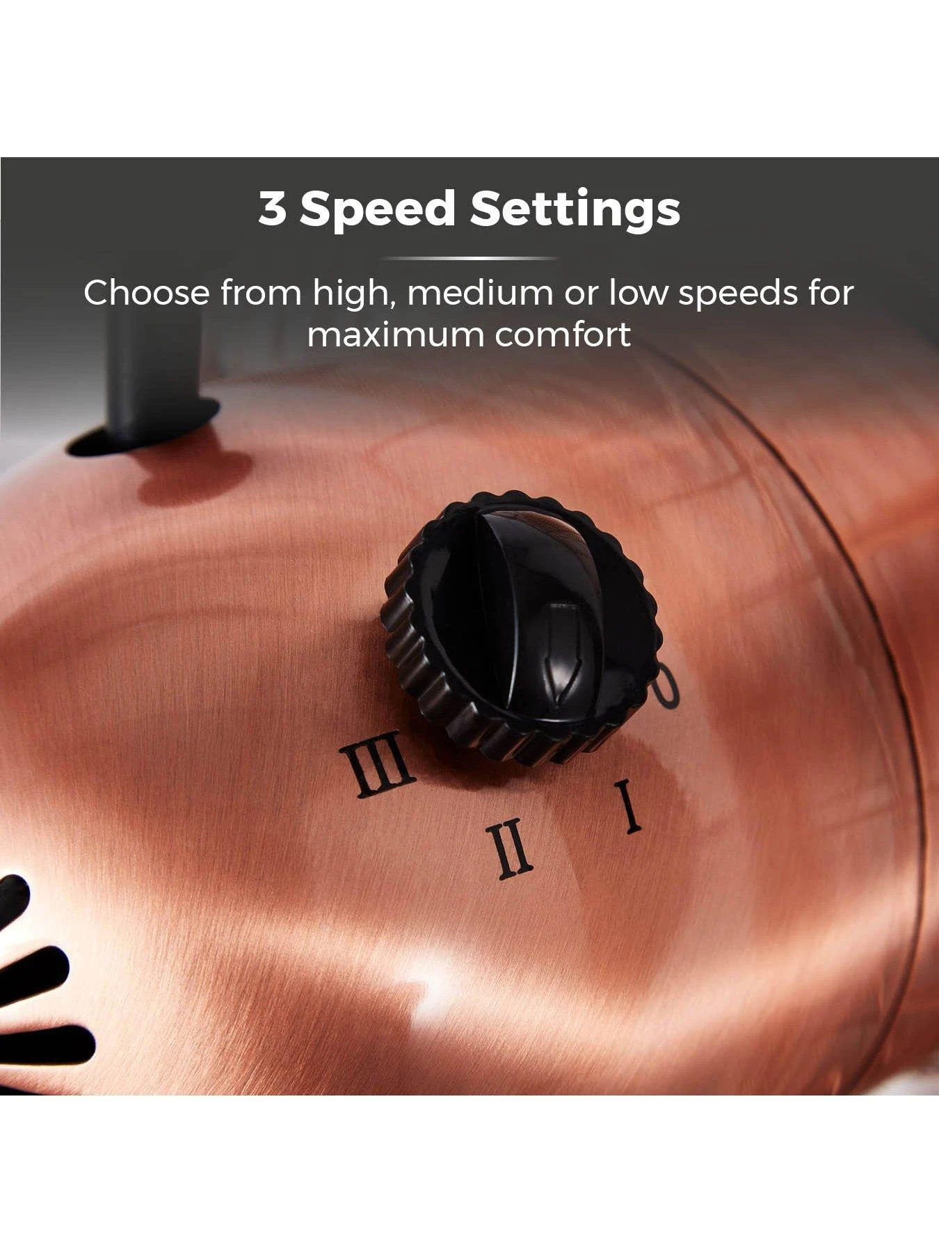 Tower T605000C Metal Desk Fan With 3 Speeds, Automatic Oscillation, Long-Life Motor, 12”, 35W, Copper 6 Tower T605000C Metal Desk Fan With 3 Speeds, Automatic Oscillation, Long-Life Motor, 12”, 35W, Copper - Image 4