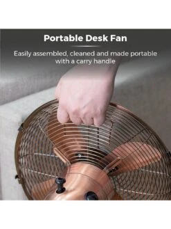 Tower T605000C Metal Desk Fan With 3 Speeds, Automatic Oscillation, Long-Life Motor, 12”, 35W, Copper 13 Tower T605000C Metal Desk Fan With 3 Speeds, Automatic Oscillation, Long-Life Motor, 12”, 35W, Copper -Appliance Pro RTEE6 SQ6 0000001201 COPPER SLd4