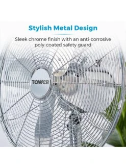 Tower T637000 16 Inch Metal Pedestal Fan With 3 Speeds - Chrome -Appliance Pro RTEE7 SQ5 0000000139 CHROME SLd3