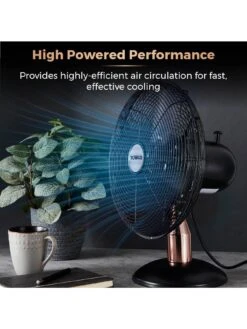 Tower T611000B Cavaletto 12 Inch Metal Desk Fan With 3 Speed Settings And Heavy Duty High Power Motor, 35W, Black And Rose Gold -Appliance Pro RTEEH SQ3 0000006988 BLACK ROSE GOLD SLd1