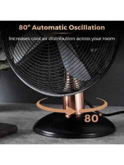 Tower T611000B Cavaletto 12 Inch Metal Desk Fan With 3 Speed Settings And Heavy Duty High Power Motor, 35W, Black And Rose Gold -Appliance Pro RTEEH SQ5 0000006988 BLACK ROSE GOLD SLd3