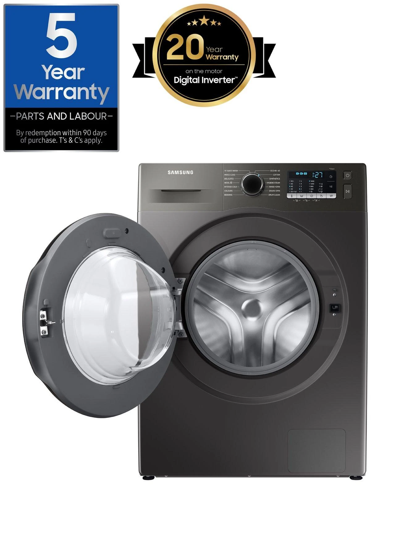 Samsung Series 5 WW90TA046AX/EU Ecobubble™ Washing Machine - 9kg Load 1400rpm Spin A Rated - Graphite 4 Samsung Series 5 WW90TA046AX/EU Ecobubble™ Washing Machine - 9kg Load 1400rpm Spin A Rated - Graphite - Image 2