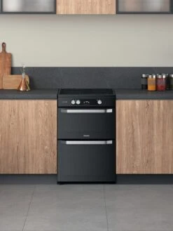 Hotpoint HDM67I9H2CB 60cm Wide Double Oven Electric Cooker With Induction Hob -  Black -Appliance Pro T766E SQ3 0000000004 BLACK SLd1