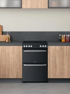 Hotpoint HDT67V9H2CB 60cm Wide Double Oven Cooker With Ceramic Hob - Black -Appliance Pro T766P SQ3 0000000004 BLACK SLd1