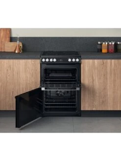 Hotpoint HDT67V9H2CB 60cm Wide Double Oven Cooker With Ceramic Hob - Black -Appliance Pro T766P SQ4 0000000004 BLACK SLd2