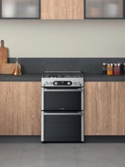 Hotpoint HDM67G0C2CX 60cm Wide Freestanding Double Oven Gas Cooker -Appliance Pro T76C7 SQ3 0000000166 STAINLESS STEEL SLd1