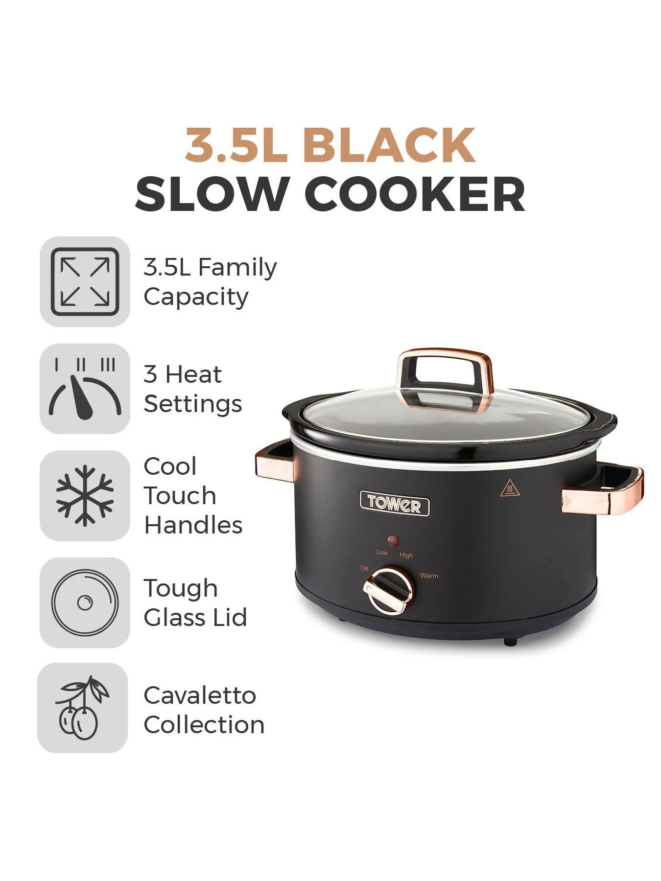 Tower Cavaletto Slow Cooker 3.5l - Black 4 Tower Cavaletto Slow Cooker 3.5l - Black - Image 2