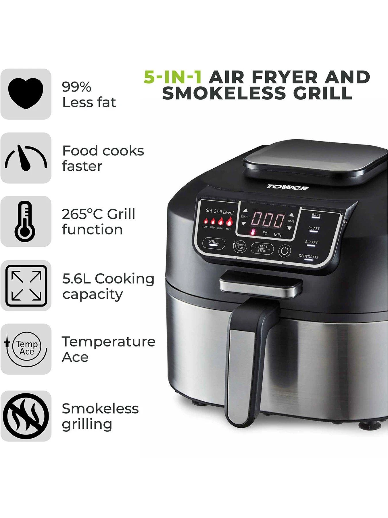 Tower T17086 Vortx 5-in-1 Air Fryer And Grill With Crisper 5.6L - Black 4 Tower T17086 Vortx 5-in-1 Air Fryer And Grill With Crisper 5.6L - Black - Image 2