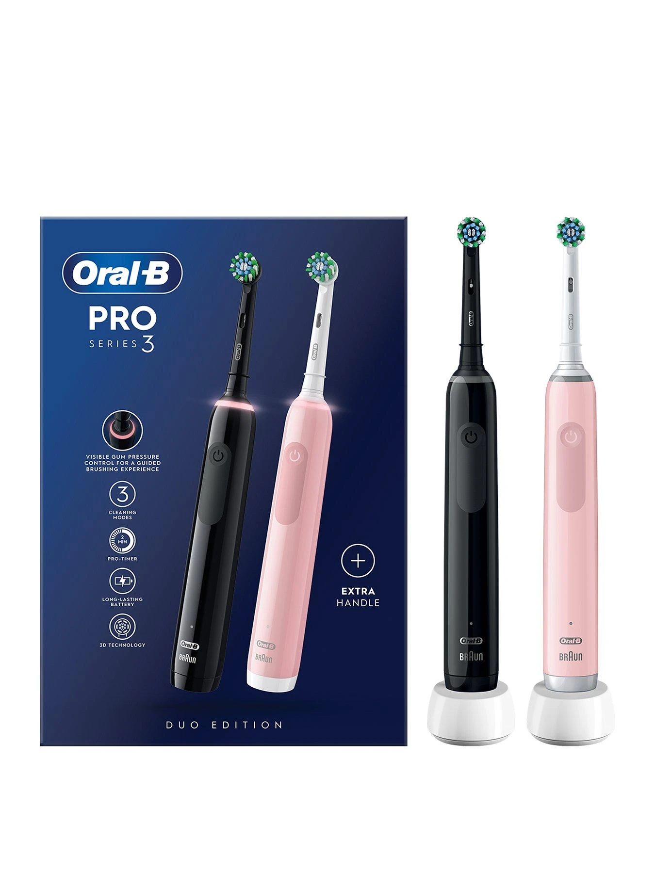 Oral B Oral-B Pro 3 - 3900 Cross Action - Black & Pink Electric Toothbrushes Designed By Braun 3 Oral B Oral-B Pro 3 - 3900 Cross Action - Black & Pink Electric Toothbrushes Designed By Braun