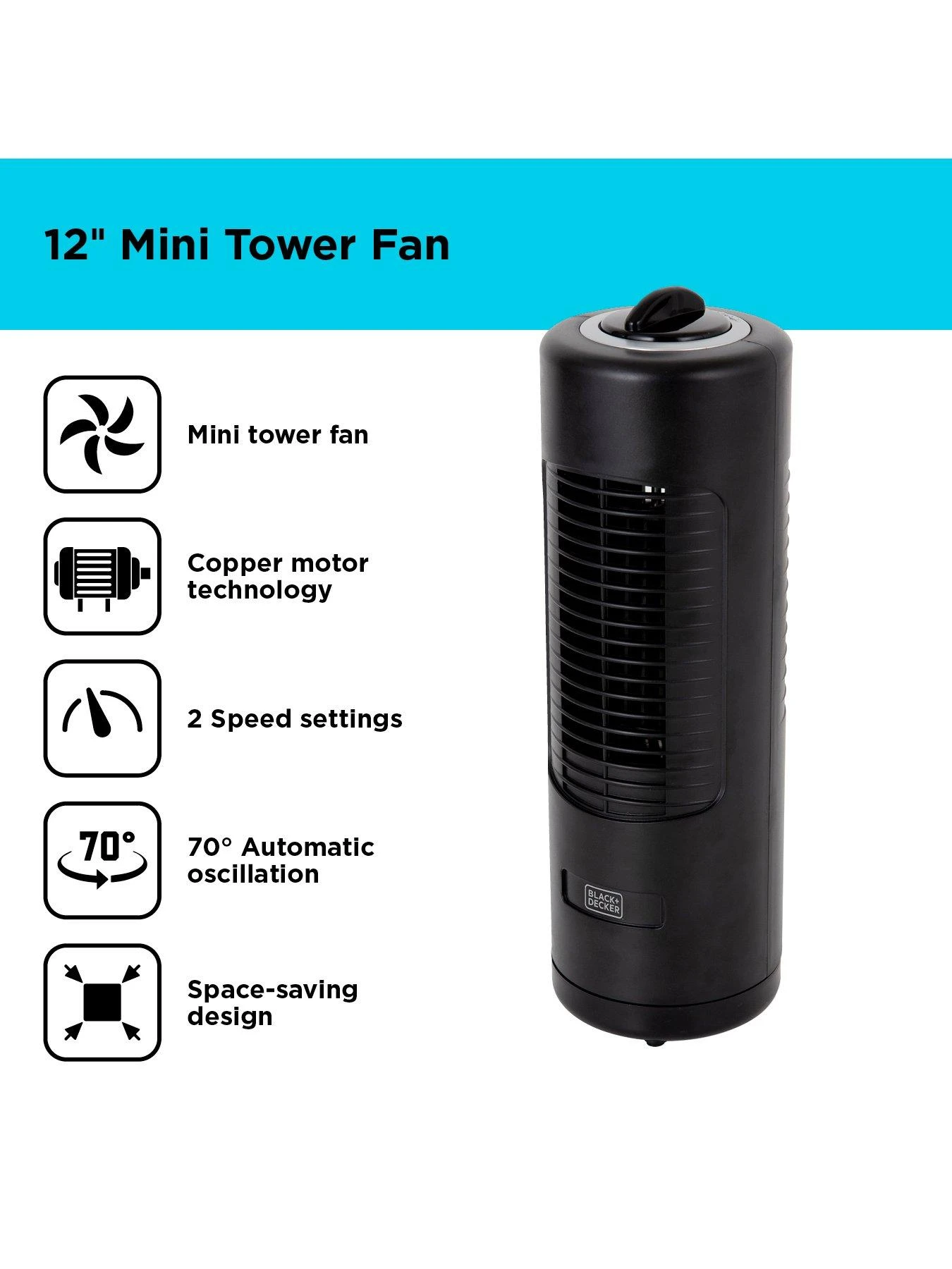 Black & Decker 12" Mini Capsule Tower Fan 4 Black & Decker 12" Mini Capsule Tower Fan - Image 2