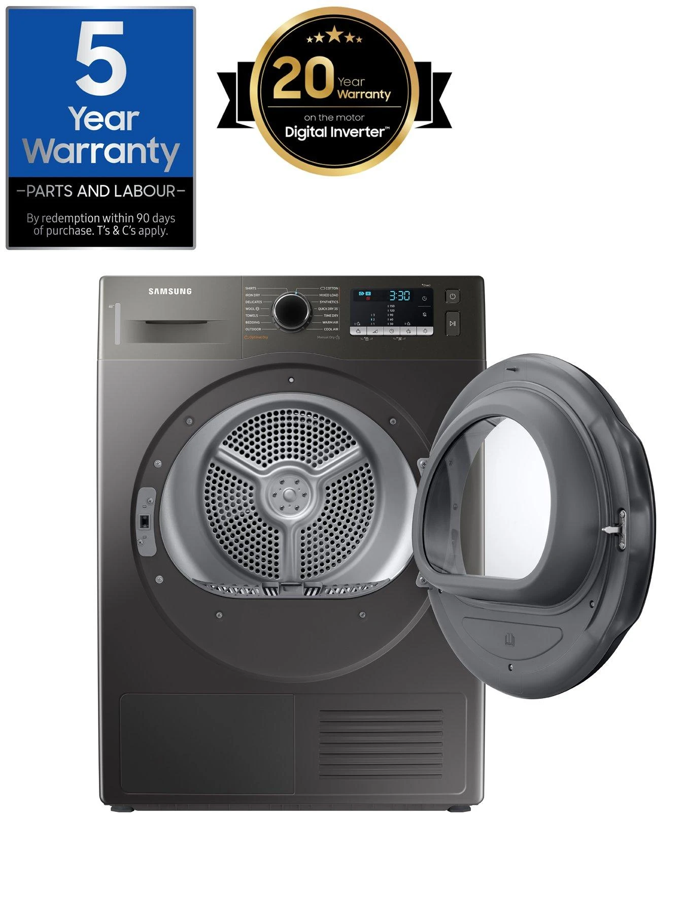 Samsung Series 5 DV90TA040AX/EU OptimalDry™ Heat Pump Tumble Dryer - 9kg Load A++ Rated – Graphite 4 Samsung Series 5 DV90TA040AX/EU OptimalDry™ Heat Pump Tumble Dryer - 9kg Load A++ Rated – Graphite - Image 2