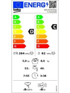 Beko WDEY854P44QG 8kg Wash 5kg Dry 1400 Spin RecycledTub™ Washer Dryer - Graphite -Appliance Pro TPKPX SQ5 0000000527 GRAPHITE SLd3