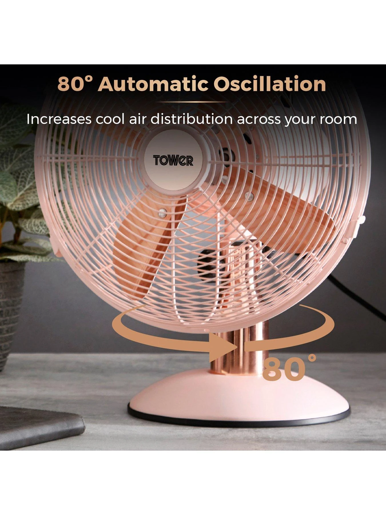 Tower Cavaletto 12-inch Metal Desk Fan - Baby Pink / Rose Gold 7 Tower Cavaletto 12-inch Metal Desk Fan - Baby Pink / Rose Gold - Image 5