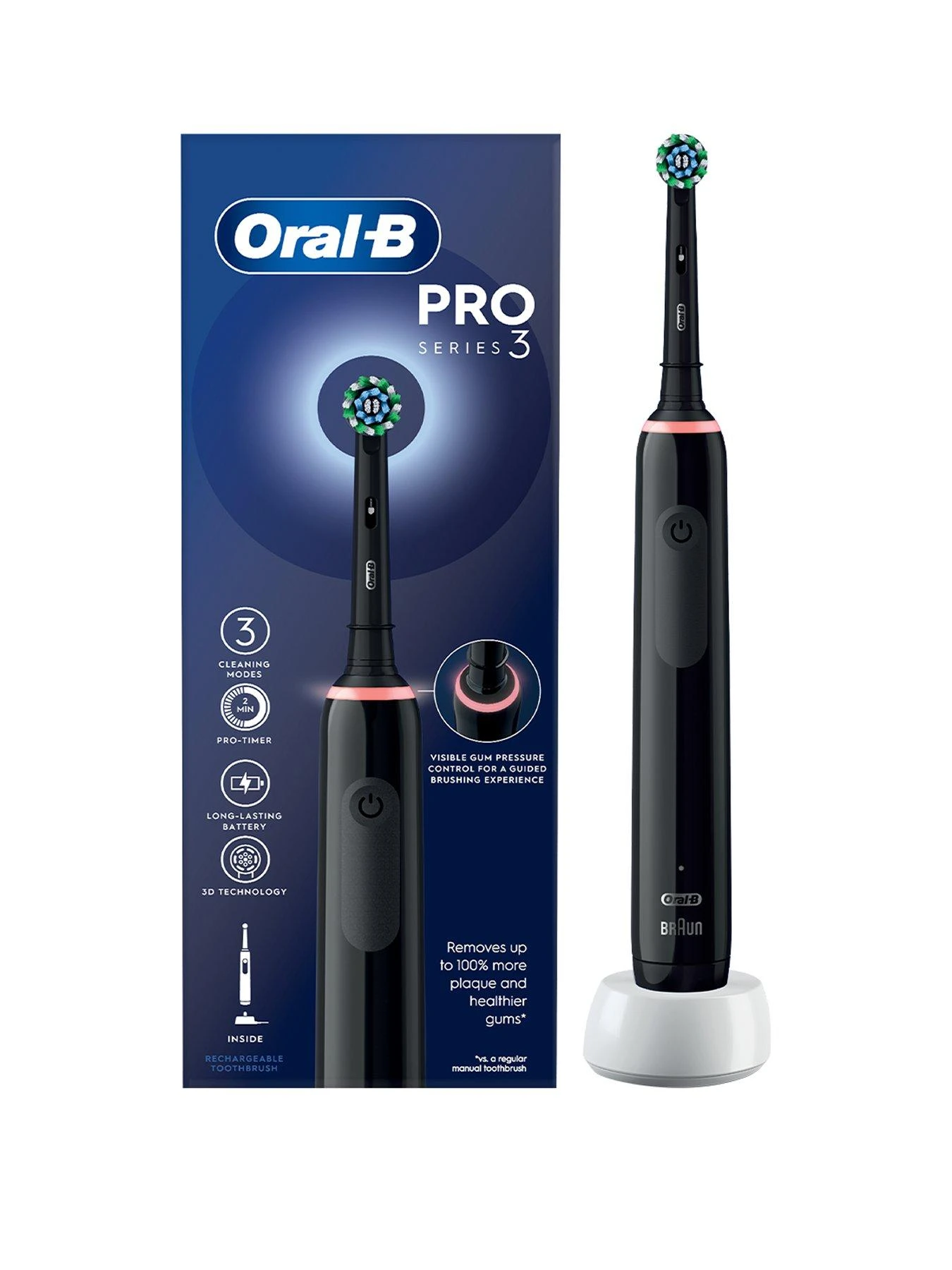 Oral B Oral-B Pro 3 3000 All-Black Cross Action Electric Toothbrush 3 Oral B Oral-B Pro 3 3000 All-Black Cross Action Electric Toothbrush