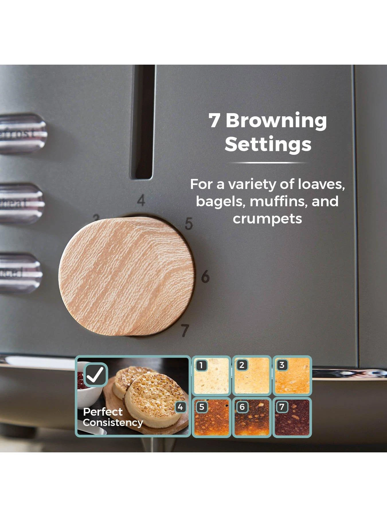 Tower Scandi 800W 2 Slice Toaster Grey Light Wood 5 Tower Scandi 800W 2 Slice Toaster Grey Light Wood - Image 3