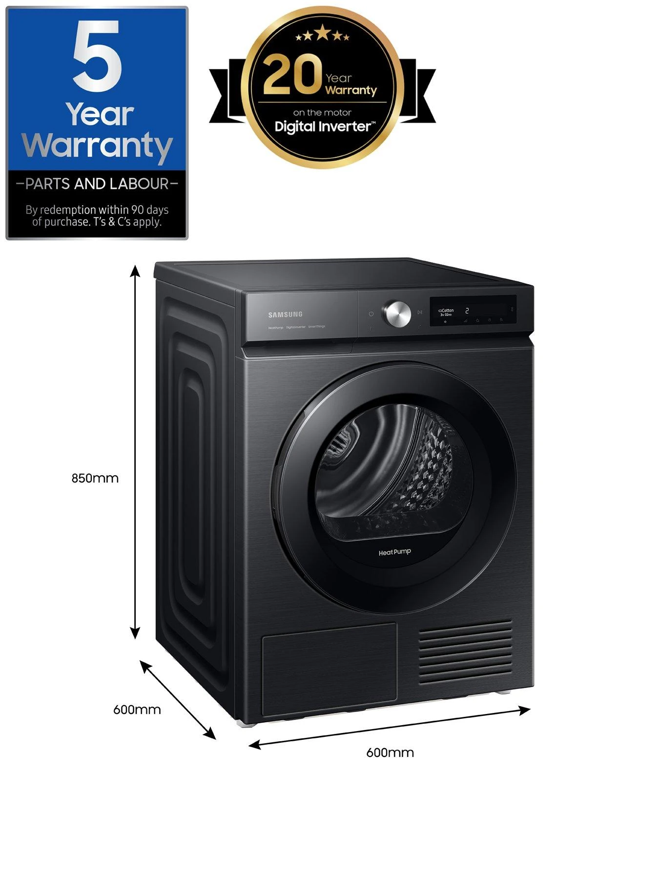 Samsung Series 5+ DV90BB5245AB/S1 With OptimalDry™ Heat Pump Tumble Dryer - 9kg Load A+++ Rated - Black 9 Samsung Series 5+ DV90BB5245AB/S1 With OptimalDry™ Heat Pump Tumble Dryer - 9kg Load A+++ Rated - Black - Image 7