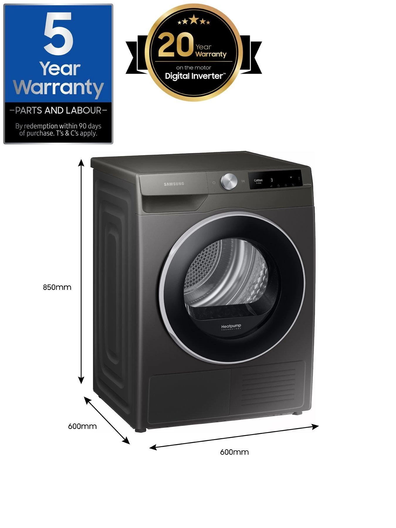 Samsung Series 6 DV90T6240LN/S1 With OptimalDry™ Heat Pump Tumble Dryer - 9kg Load A+++ Rated - Platinum Silver 9 Samsung Series 6 DV90T6240LN/S1 With OptimalDry™ Heat Pump Tumble Dryer - 9kg Load A+++ Rated - Platinum Silver - Image 7