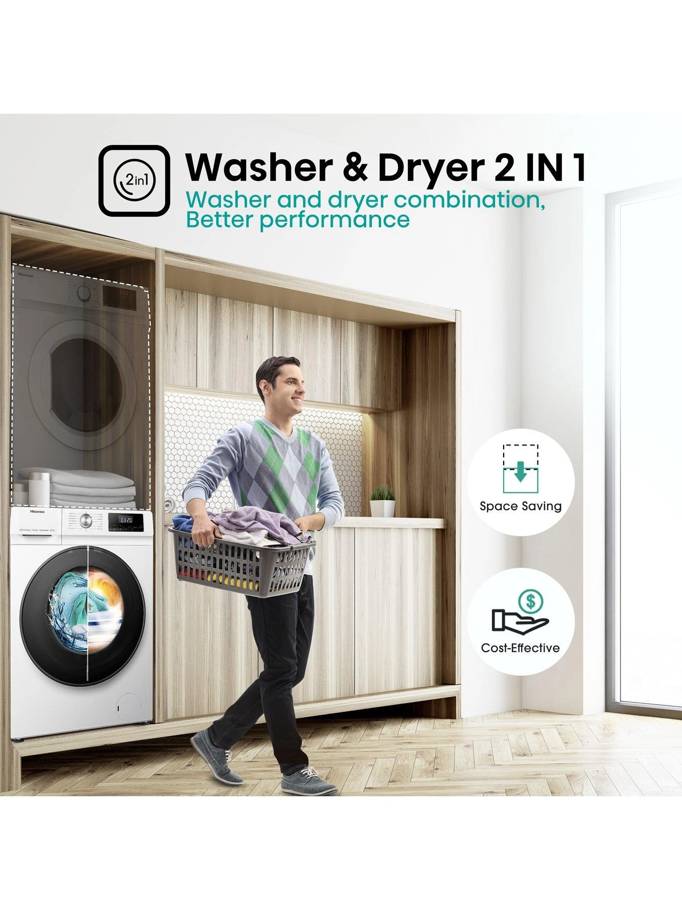 Hisense 3 Series WDQA8014EVJM 8Kg/5KG Washer Dryer With 1400rpm- White 4 Hisense 3 Series WDQA8014EVJM 8Kg/5KG Washer Dryer With 1400rpm- White - Image 2