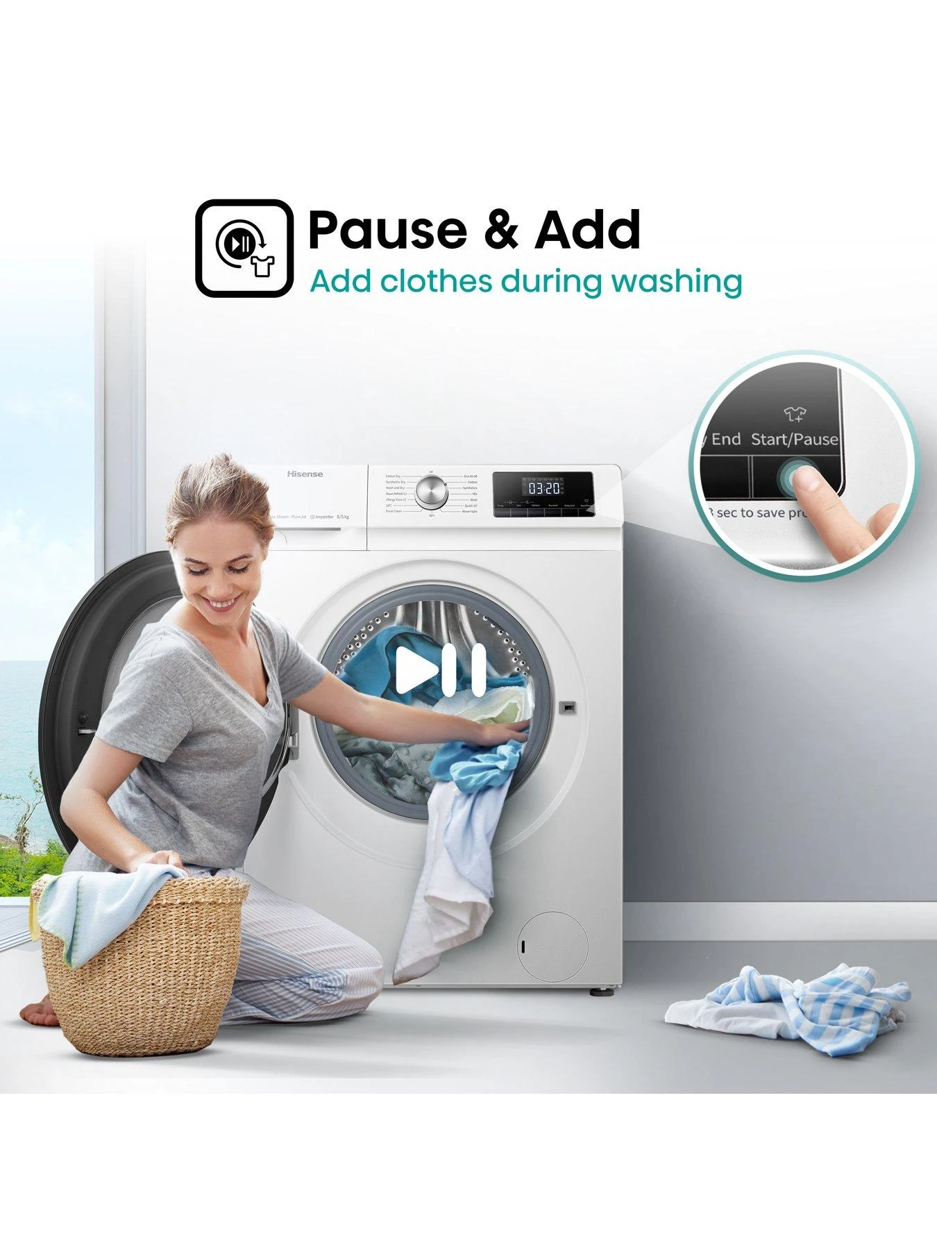 Hisense 3 Series WDQA8014EVJM 8Kg/5KG Washer Dryer With 1400rpm- White 7 Hisense 3 Series WDQA8014EVJM 8Kg/5KG Washer Dryer With 1400rpm- White - Image 5