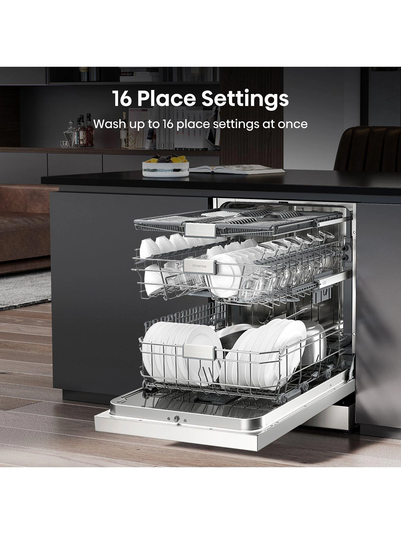 Hisense HS673C60WUK 16-Place Freestanding Dishwasher With Invertor Motor - White 4 Hisense HS673C60WUK 16-Place Freestanding Dishwasher With Invertor Motor - White - Image 2