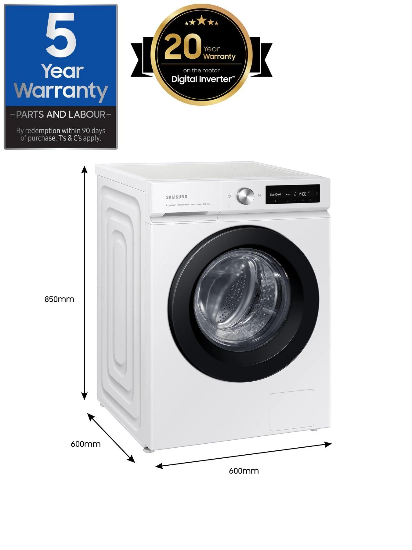 Samsung Series 5+ WW11BB504DAW/S1 SpaceMax Washing Machine - 11kg Load 1400 Spin A Rated - White 9 Samsung Series 5+ WW11BB504DAW/S1 SpaceMax Washing Machine - 11kg Load 1400 Spin A Rated - White - Image 7