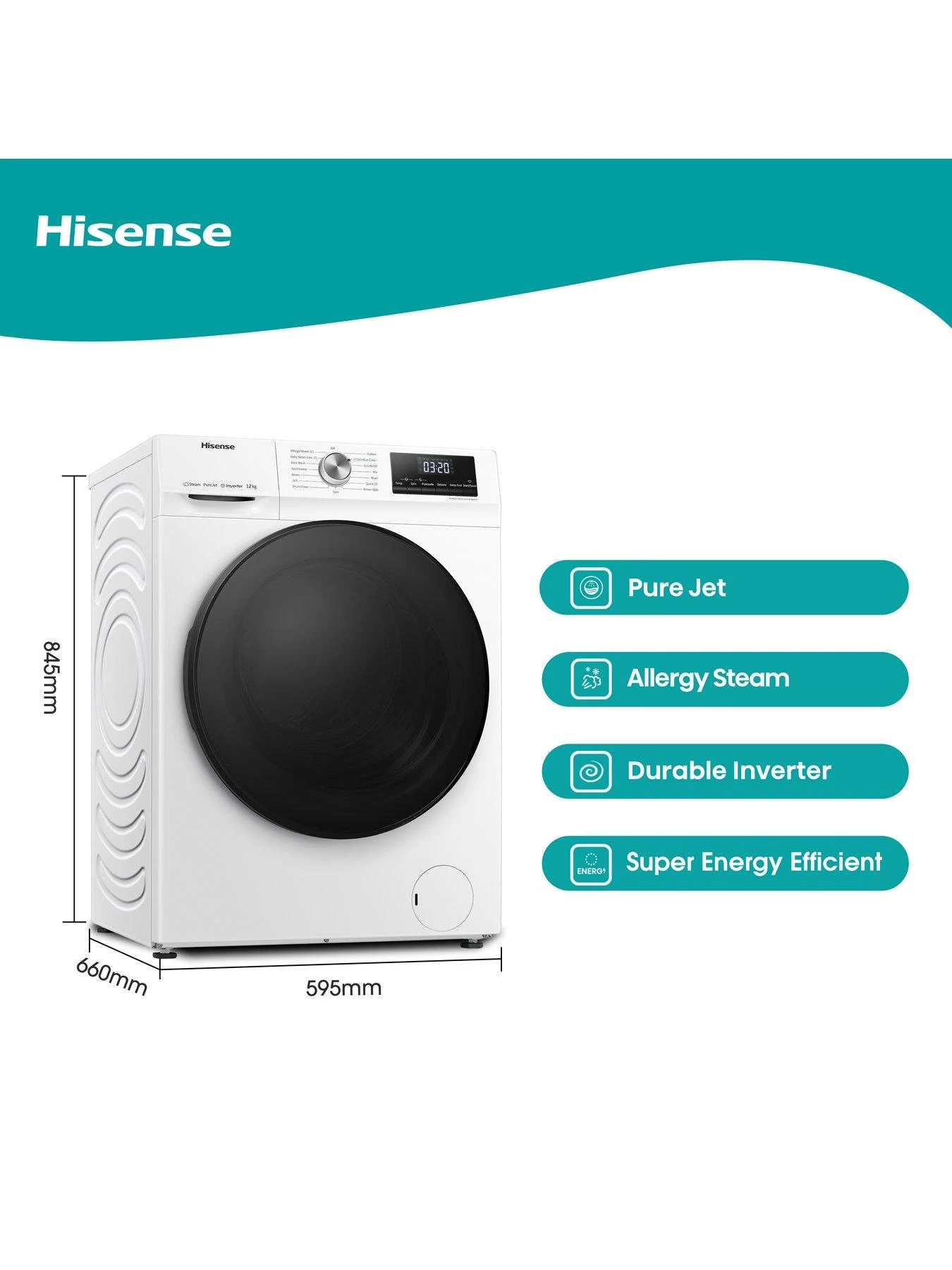 Hisense 3 Series WFQA1214EVJM 12KG Washing Machine With 1400rpm Includes Steam And Jet Wash 4 Hisense 3 Series WFQA1214EVJM 12KG Washing Machine With 1400rpm Includes Steam And Jet Wash - Image 2