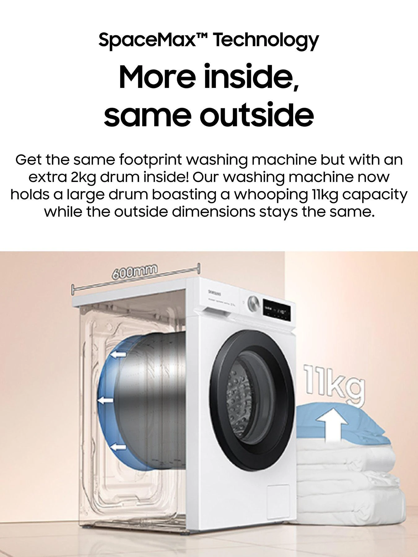 Samsung Series 6+ WW11BB744DGE/S1 Auto Optimal Wash+ And SpaceMax Washing Machine - 11kg Load 1400 Spin A Rated - White 7 Samsung Series 6+ WW11BB744DGE/S1 Auto Optimal Wash+ And SpaceMax Washing Machine - 11kg Load 1400 Spin A Rated - White - Image 5